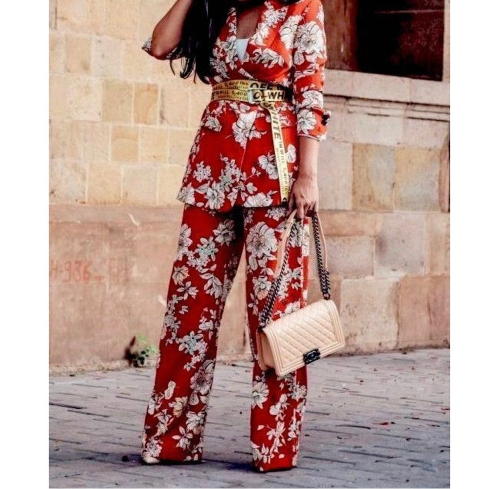 Zara Floral Red Floral Pants